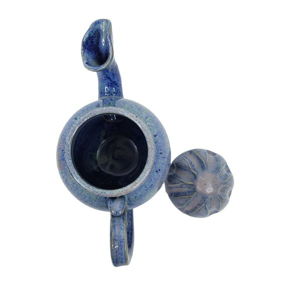 Whimsical Blue Teapot Southern Pottery 24 oz Handmade Boho Artsy Unique Gift - Picture 10 of 12